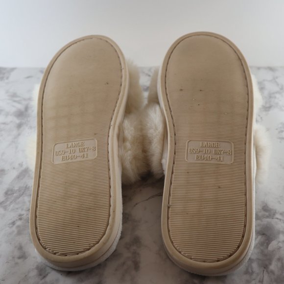 Women's Cross Band Slippers Fuzzy Soft House Slippers Plush Furry Size 9 - Picture 10 of 11